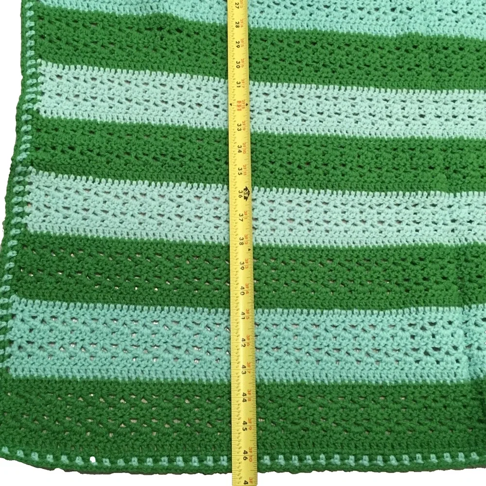 Handmade crocheted‎ Blanket Throw Green 46